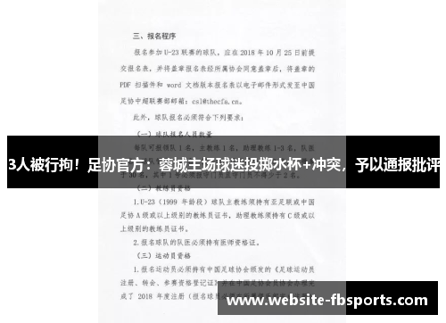 3人被行拘！足协官方：蓉城主场球迷投掷水杯+冲突，予以通报批评